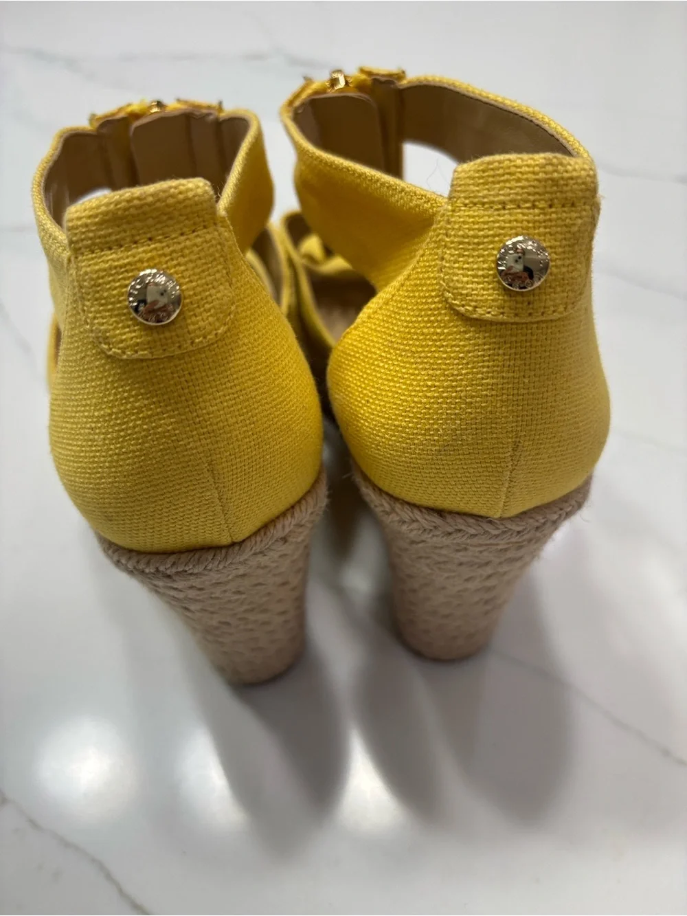 MICHAEL Michael Kors Yellow Espadrille Wedge Sandals with Front Zip Detail